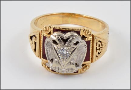 Masonic 32nd Degree Diamond Ring in 14K Yellow Gold LARGE