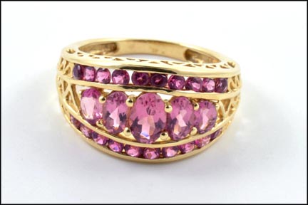 Pink Multi-Stone Tourmaline Band in 14K Yellow Gold LARGE