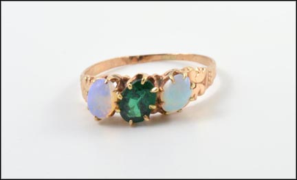 Two Opal and Emerald Victorian Ring in Yellow Gold MAIN