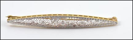 1920s Filigree Pin or Brooch in 14K White Gold LARGE