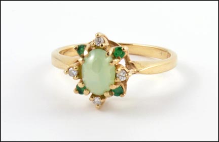 Emerald and Diamond Ring, Center Stone Has Star in 10K Yellow Gold MAIN