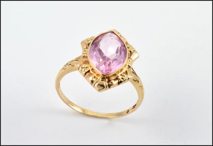 Pink Glass Ring in 10K Yellow Gold LARGE