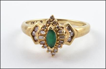 Emerald and Multi Diamond Ring in 10K Yellow Gold LARGE
