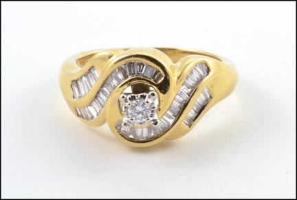 Multi Diamond Swirl Setting Ring in 14K Yellow Gold LARGE