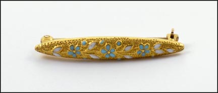 1910-20 Bar Pin with Enamel Flowers in 14K Yellow Gold MAIN