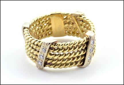 Multi Diamond On Twisted Rope Band in 14K Yellow Gold LARGE