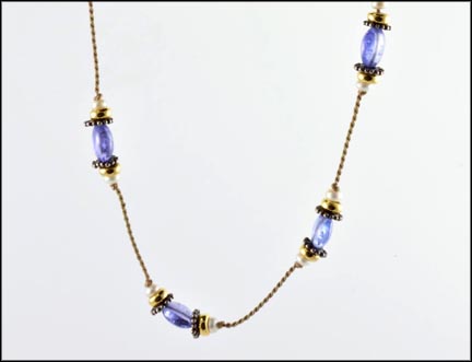 Iolite Bead and Multi Pearl Necklace in 14K Yellow Gold LARGE
