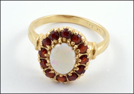 Opal and Multi Garnet Ring in 14K Yellow Gold MAIN