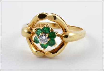 Diamond and Multi Emerald Ring in 14K Yellow Gold MAIN