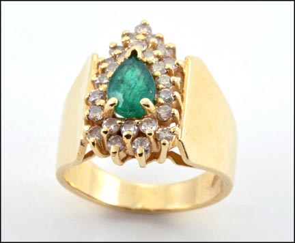 Emerald and Multi Diamond Ring in 14K Yellow Gold MAIN