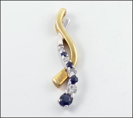 Multi Sapphire and Diamond Pendant in 14K Yellow and White Gold LARGE