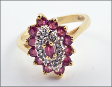 Ruby and Clear Stone Cocktail Ring in 10K Yellow Gold MAIN