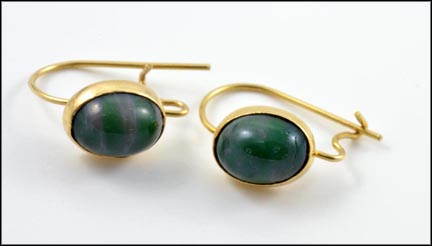 Green Agate French Wire Pierced Earrings in 14K Yellow Gold MAIN