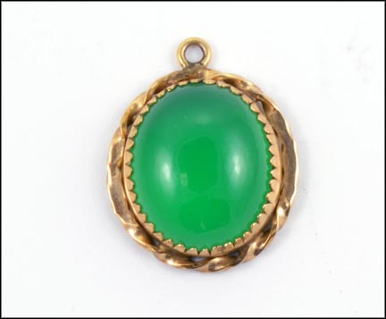 Green Onyx Vintage Pendant in Yellow Gold LARGE