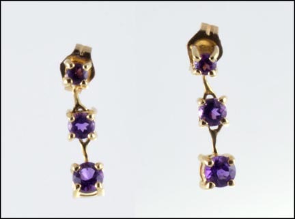 Amethyst Dangle Pierced Earrings in 14K Yellow Gold MAIN