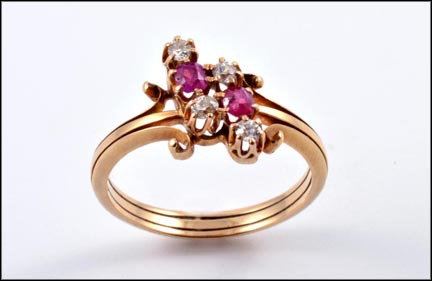 Multi Red and Clear Stone Victorian Ring in Yellow Gold MAIN