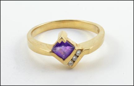 Amethyst and Diamond Ring in 14K Yellow Gold LARGE