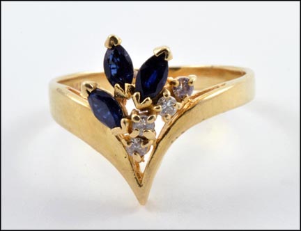 Three Sapphire and Four Diamond Ring in 14K Yellow Gold MAIN