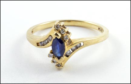 Sapphire and Multi Diamond Ring in 10K Yellow Gold MAIN