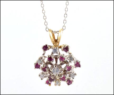Multi Ruby and Diamond Pendant in 14K White and Yellow Gold LARGE
