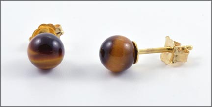 Tiger Eye Post Earrings in Yellow Gold MAIN