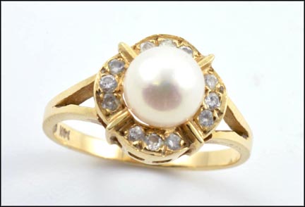 Pearl Ringed In Diamonds in 14K Yellow Gold MAIN