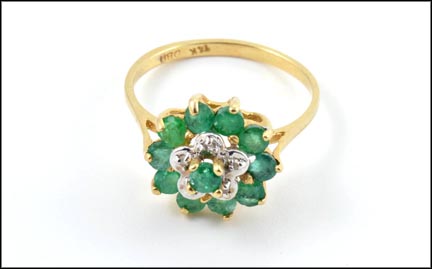 Multi Emerald and Diamond Ring in 14K Yellow Gold LARGE