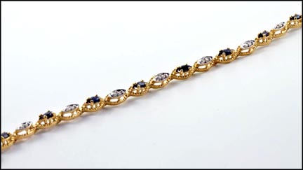Multi Diamond and Blue Sapphire Bracelet in 14K Yellow Gold LARGE
