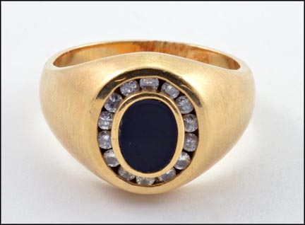 Onyx and Multi Diamond Men's Ring in 14K Yellow Gold MAIN