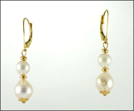 Pearl Drop Hinge Back Earrings in 14K Yellow Gold MAIN