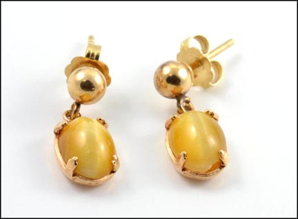 Yellow Tiger Eye Dangle Post Earrings in Yellow Gold MAIN