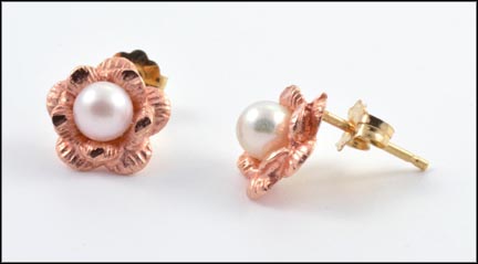 Pearl In Flower Setting Post Earrings in 14K Rose Gold MAIN
