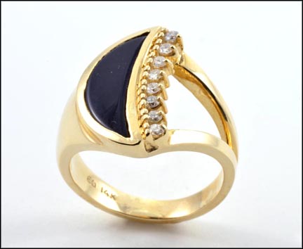 Onyx and Multi Diamond Ring in 14K Yellow Gold MAIN