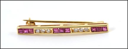 Ruby and Diamond Bar Pin in 14K Yellow Gold MAIN