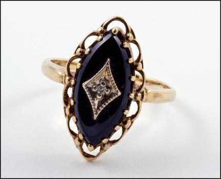 Onyx and Diamond Ring in 10K Yellow Gold MAIN
