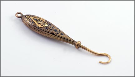 Victorian Enameled Glove Hook in Yellow Gold LARGE