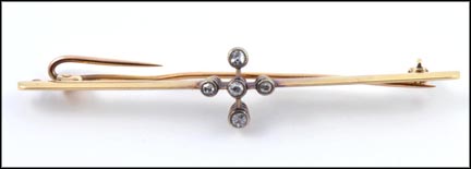 Five Diamond 1880s Bar Pin in 15K Yellow Gold MAIN