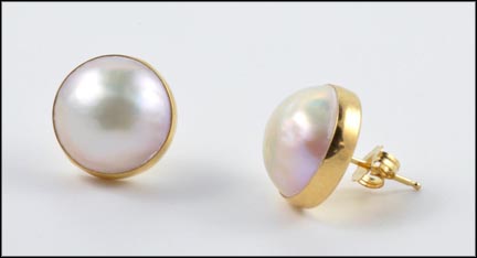 Mabe' Pearl Post Earrings in 14K Yellow Gold MAIN