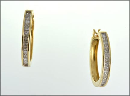 Multi Diamond Hoop Earrings in 14K Yellow Gold LARGE