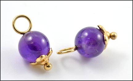 Amethyst Ball Shape Earring Charms in Yellow Gold LARGE