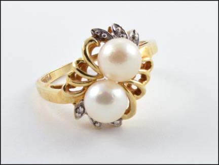Two Pearl with Diamond Accents Ring in 10K Yellow Gold MAIN