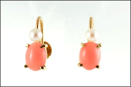 Coral and Pearl Screwback Earrings in 14K Yellow Gold MAIN