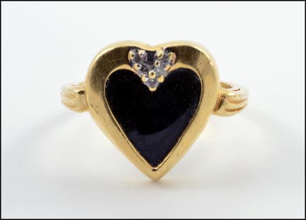Onyx and Diamond Heart Ring in 14K Yellow Gold MAIN