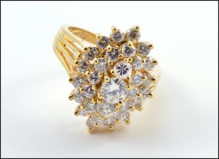 Multi Diamond Cocktail Ring in 14K Yellow Gold LARGE