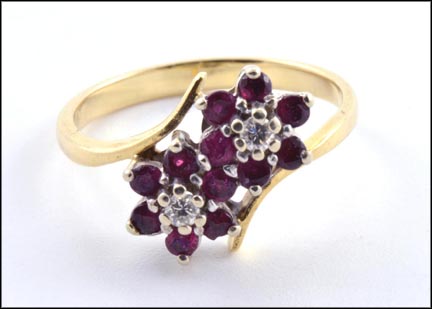 Ruby and Diamond Cluster Ring in 14K Yellow Gold MAIN