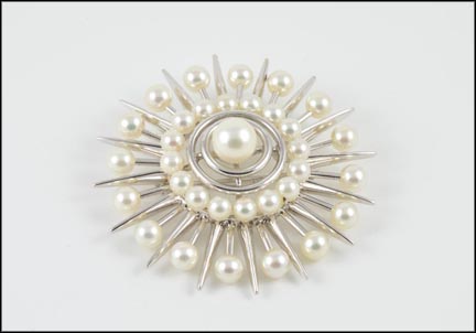Pearl Brooch or Pendant in 14K White Gold LARGE