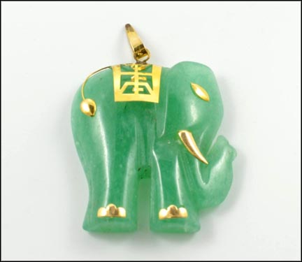 Jade Elephant Pendant in 14K Yellow Gold LARGE