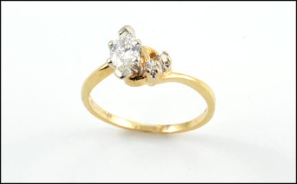 Marquise Cut Diamond with Two Diamond Accent Ring in 14K Yellow Gold LARGE