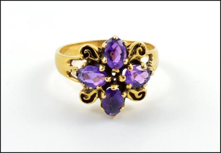 Vintage Four Amethyst Ring in 14K Yellow Gold LARGE