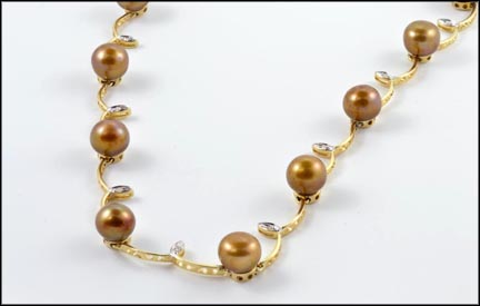 Multi Diamond and Brown Pearl Necklace in 14K Yellow Gold MAIN
